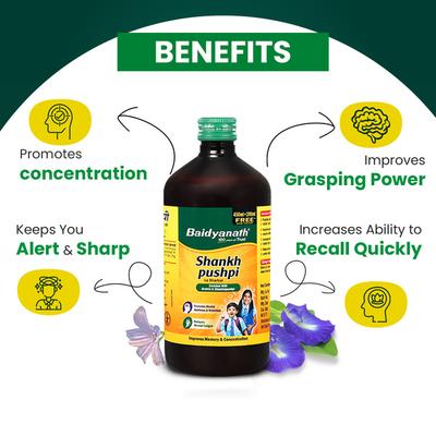 Baidyanath Shankhapushpi Kasharbat Syrup (2 in 1 offer 200 ml Free with 450 ml) 1's - Speciality Medicines