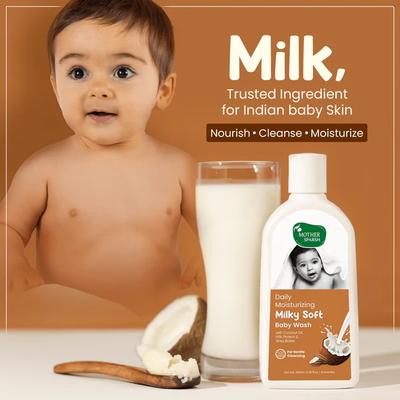 Mother Sparsh Milky Soft Baby Wash with Milk Protein, Coconut Oil and Shea Butter 200 ml - Baby Skin Care