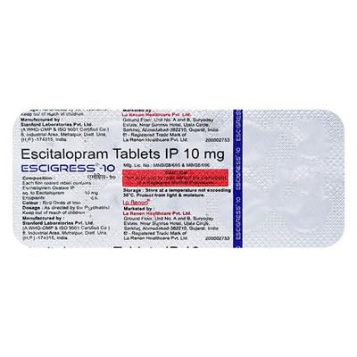 Escigress 10mg Tablet 10'S - Depression-Ant
