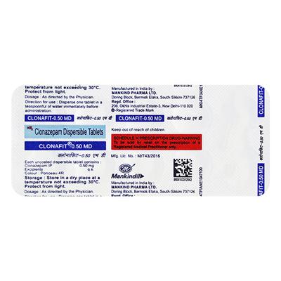 Clonafit MD 0.50mg Tablet 10'S - Anxiety-Anx