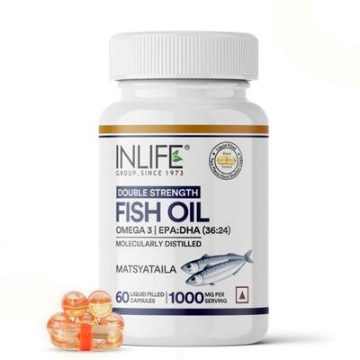 INLIFE Omega 3 Double Strength Fish Oil 1000 mg Capsules 60's - Omega Fish Oil Fatty Acids