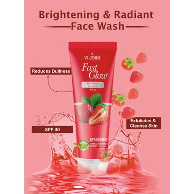 Vi-John Fast Glow Insta Glowing SPF 30 Face Wash - Strawberry - Pack of 3 x 100 ml - Shaving Foams