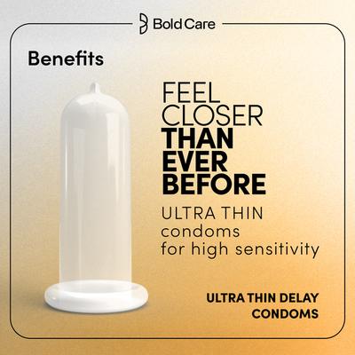 Bold Care Ultra Thin Delay Condoms with 4.5% Benzocaine (Pack Of 10) - Plain/Flavoured Condoms