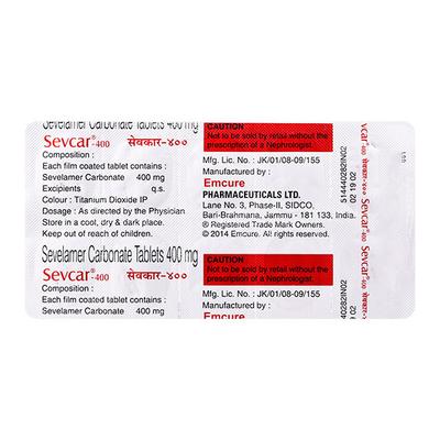 Sevcar 400mg Tablet 10'S - Kidney Disease/Stones-Oth