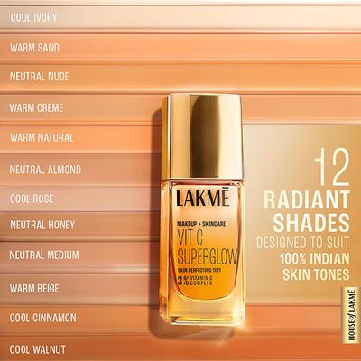 Lakme Makeup+Skincare Vitc Superglow Skin Perfecting Tint Neutral Almon N340 25 ml - Foundation