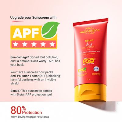 Aqualogica Detan+ Dewy Lightweight Sunscreen Gel SPF 50+ PA++++ For Tan-free, Bright & Hydrated Skin - 80 gm - Body Sunscreen