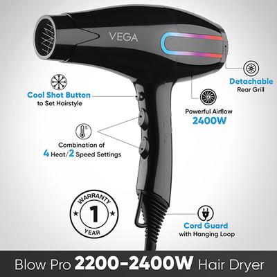 Vega Blow Pro 2200-2400W Hair Dryer With Comb, Concentrator & Diffuser Nozzles, (Vhdp-05) 1's - Hair Dryers