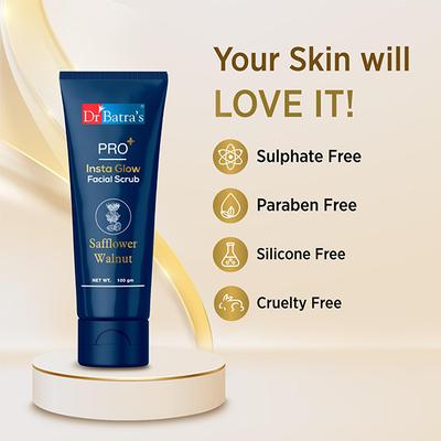 Dr Batras Pro+ Insta Glow Facial Scrub for Exfoliating Dead Skin Cells, Enriched with Walnut 100 gm - Face Scrubs