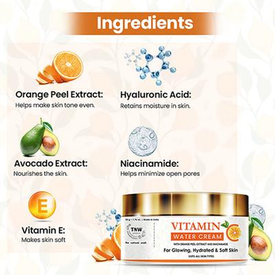 Tnw The Natural Wash Vitamin C Water Cream With Niacinamide And Hyaluronic Acid For Hydrated Skin 50 gm - Face Creams