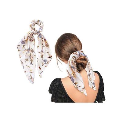 Majestique Hair Scarf Scrunchies Printed Satin Scrunchies Elastic Hair Ribbon Hair Ties Bow Scrunchies - White 1's - Hair Clips/Bands