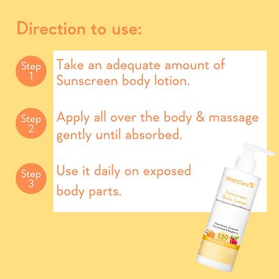 Wishcare Sunscreen Body Lotion SPF50 PA+++ - In Vivo Tested-UV Protection - No White Cast (200ml) - Body Sunscreen