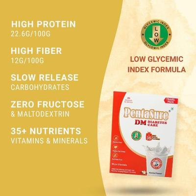 PentaSure DM Diabetic Care Protein Powder - Vanilla Flavour (Travel Pack Sachet of 3 x 50 gm) - Diabetes (Fitness)