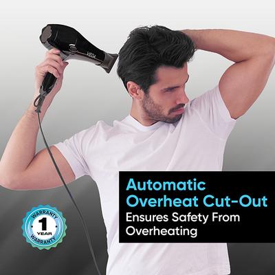 Vega Professional Hair Dryer for Men and Women Pro Touch 1800-2000 Watts with 2 Detachable Nozzles, (VHDP-02) 894 gm - Hair Dryers