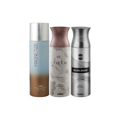 Ajmal 1 Magnetize, 1 Ajmal Shadow Homme And 1 Silver Shade Deodorants Pack of 3 200 ml - Deodorants/Roll-Ons