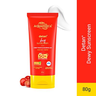 Aqualogica Detan+ Dewy Lightweight Sunscreen Gel SPF 50+ PA++++ For Tan-free, Bright & Hydrated Skin - 80 gm - Body Sunscreen