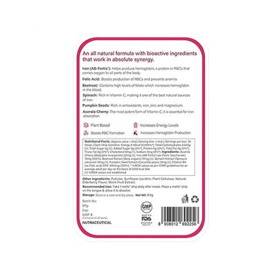 Wellbeing Nutrition Melts Vital Iron Plant Based Iron (ABFortis), Beetroot, Swiss Chard, Pumpkin Seeds, Vitamin C and Folate 30 Strips - Calcium And Minerals