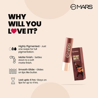 Mars Creamy Matte Lipstick- Ballroom Passion 3.2 gm - Lipsticks