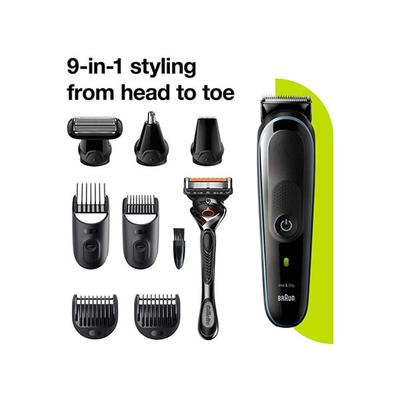 Braun MGK5380, 9-in-1 Beard Trimmer for Men from Gillette, All-in-One Tool, 7 Attachments Black and Nordic Blue 375 gm - Grooming Kits