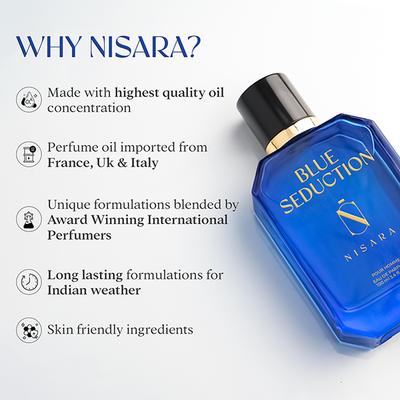Nisara Blue Seduction Perfume Long Lasting Fragrance Aromatic Fougere Woody Eau De Parfum For Men 100 ml - Men Perfumes (Edt/Edp)