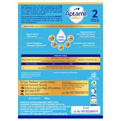 Aptamil Gold Infant Formula Stage 2 Powder (6 - 12 Months) 400 gm - Baby And Infant Supplements