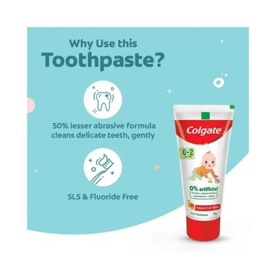 Colgate-Palmolive, Colgate Toothpaste for Kids (0-2 years), Natural Fruit Flavour, Fluoride Free - Tube 70 gm - Toothpaste