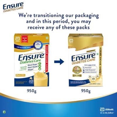 Ensure Diabetes Care Specialized Nutrition Drink Refill - Vanilla Delight Flavour 950 g - Diabetes (Fitness)