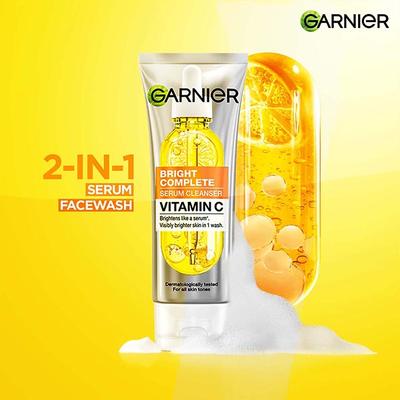 Garnier Vitamin C + Serum Face Wash for Brightening & Tan Removal for all Skin Types 100 gm - Face Wash & Cleansers