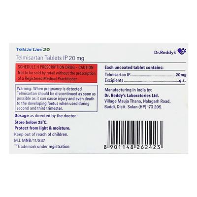 Telsartan 20mg Tablet 15'S - Hypertension-Ang