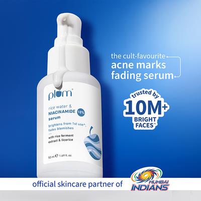 Plum Rice Water & 10% Niacinamide Face Serum - Brightens from 1st Use, Dermat-Tested 50 ml - Face Serum