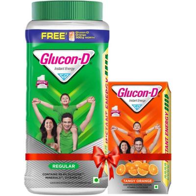 Glucon-D Instant Energy Powder - Regular (Jar) 1 kg (Free Glucon D Orange 300 g) - Energy Drinks