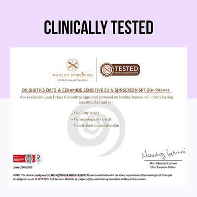 Dr. Sheth's Oat & Ceramide Sensitive Skin Sunscreen SPF 50+ PA++++ Oil-Free Sunscreen 50 gm - Body Sunscreen