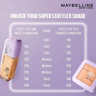 Maybelline New York Super Stay Flex Powder Foundation, 330, 30H Full Cover, Oil-Control 9 gm - Foundation