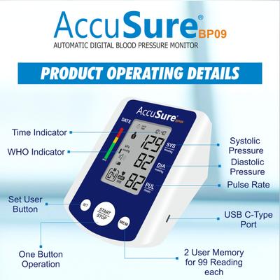 AccuSure Automatic Digital Blood Pressure Monitor - Grey (BP09) 1's - Blood Pressure Monitor Device