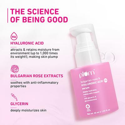 Plum 2% Hyaluronic Acid Serum with Bulgarian Rose Hydration Boost Fragrance free 30ml - Face Serum