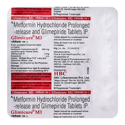 GLIMICURE M 3 Tablet 15's - Diabetes-Ant