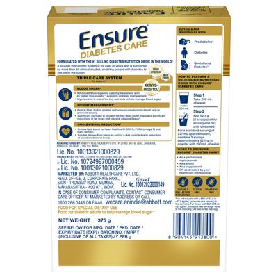 Ensure Diabetes Care Specialized Nutrition Drink Refill - Vanilla Delight Flavour 375 g - Diabetes (Fitness)