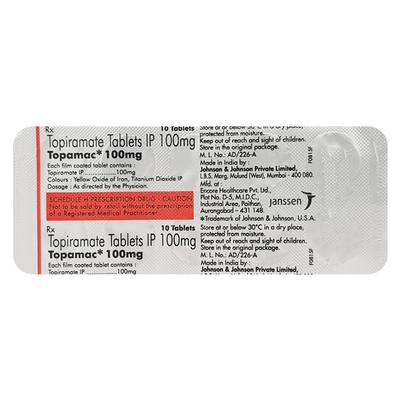 Topamac 100mg Tablet 10'S - Epilepsy/Convulsion-Ant