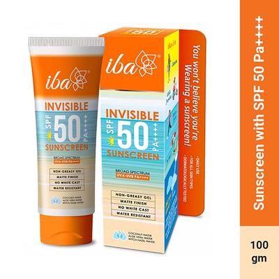 Iba Invisible SPF 50 Sunscreen Pa++++ All Skin Types Oil Free Matte Finish Paraben Free White 100 gm - Body Sunscreen