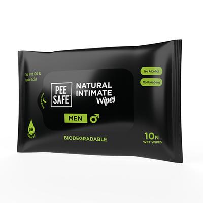 Pee Safe Biodegradable Natural Intimate Wet Wipes with Tea Tree Oil and Lactic Acid for Men 10's - Tissues & Wipes