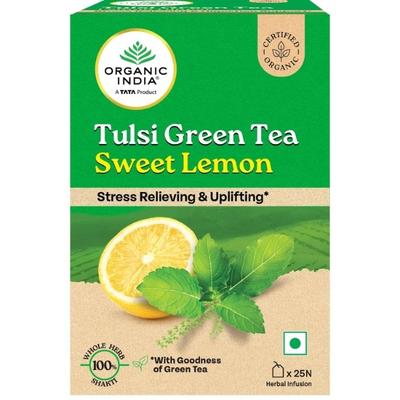Organic India Tulsi Green Tea Sweet Lemon Sachets (Pack of 25 x 1.8 g) 45 g - Teas
