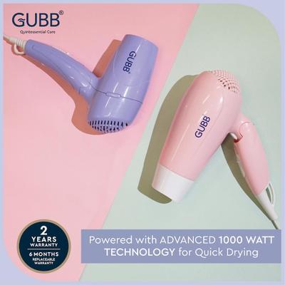 GUBB Foldable 1000 Watts Hair Dryer with Dual Heat Settings & Detachable Nozzle - (GB-128) Purple 1's - Hair Dryers