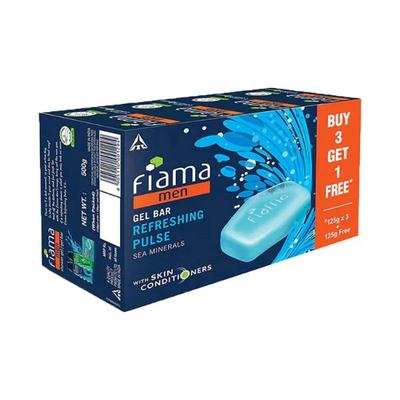 Fiama Men Refreshing Pulse Gel Bar with Sea Minerals, Skin Conditioners 125 X3 +125gm 4's - Soaps