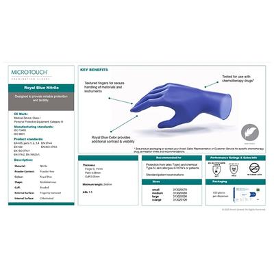 Ansell Micro Touch Nitrile Examination Gloves - Royal Blue (M) 100's - Surgical Consumable