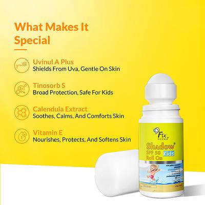 Fixderma Shadow Kids Roll On Sunscreen for Kids SPF 50 with Golden Seaweed & Phytosterol (30g) - Body Sunscreen