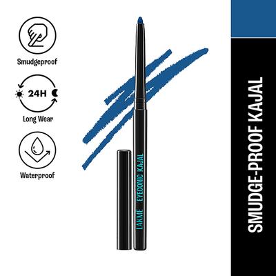 Lakme Eyeconic Kajal, Matte Waterproof, Smudgeproof Kajal that lasts 24 Hrs, Midnight Blue, 0.35 gm - Kajal & Kohls