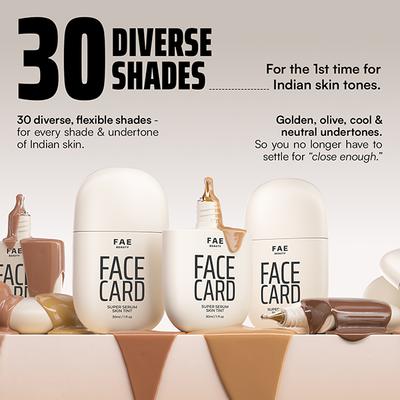 FAE Beauty Face Card Serum Skin Tint- Skin-like Foundation, Shade - 41O - Warm Olive 30 ml - Foundation