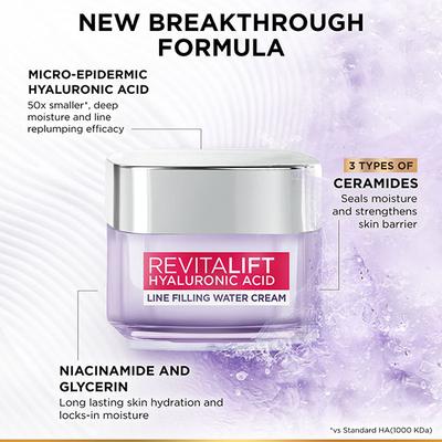 Loreal Paris Revitalift Hyaluronic Acid Micro - epidermic Hyaluron Line Filling Water Cream 50 ml - Face Moisturizers