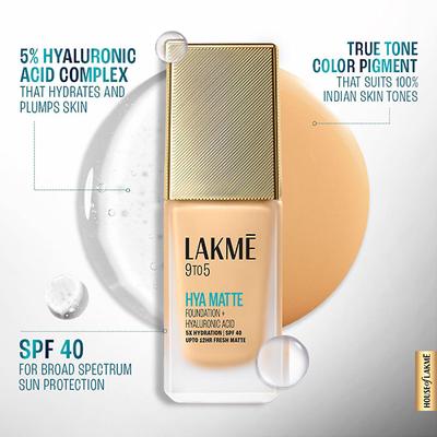 Lakme 9To5 Hya Matte Foundation + Hyaluronic Acid Cool Tan 25 ml - Foundation