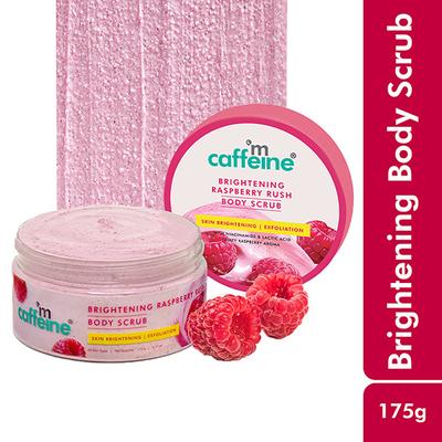 mCaffeine Brightening Raspberry Body Scrub - Tan Removal, AHAs Lactic and Glycolic Acid, Vit C Rich 175 gm - Scrubs & Exfoliants