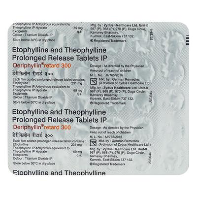 Deriphyllin Retard 300mg Tablet 30'S - Asthma/COPD-Ast